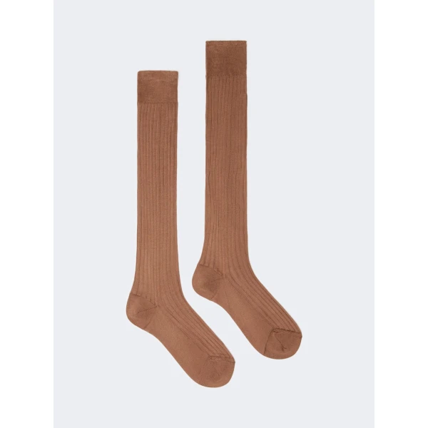 Max Mara Pulcino Ribbed Silk Socks in Tobacco | Accessories | Luxury Shoes 