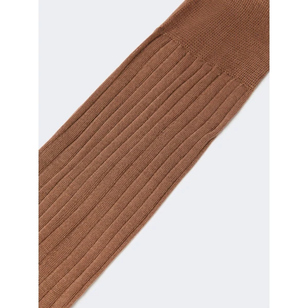 Max Mara Pulcino Ribbed Silk Socks in Tobacco | Accessories | Luxury Shoes 
