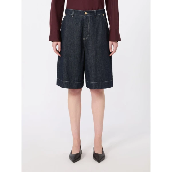 Max Mara Quadro Cotton and Kapok Denim Bermuda Shorts in Ultramarine | Shorts | Luxury Shoes 