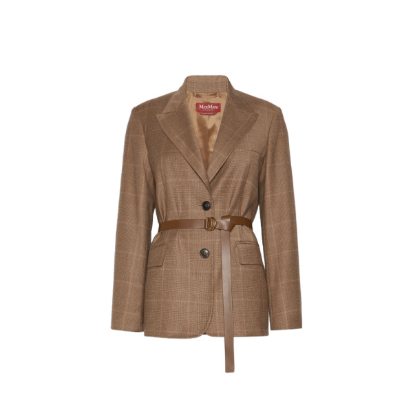 Max Mara Quagga Belted Wool Flannel Blazer in Camel | Blazers | Luxury Shoes 