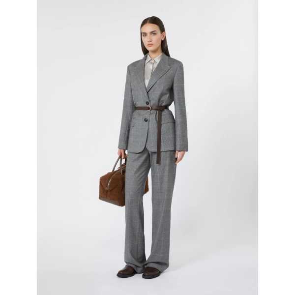 Max Mara Quagga Belted Wool Flannel Blazer in Dark Grey | Blazers | Luxury Shoes 