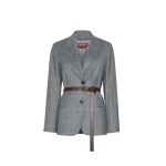 Max Mara Quagga Belted Wool Flannel Blazer in Dark Grey | Blazers | Luxury Shoes 