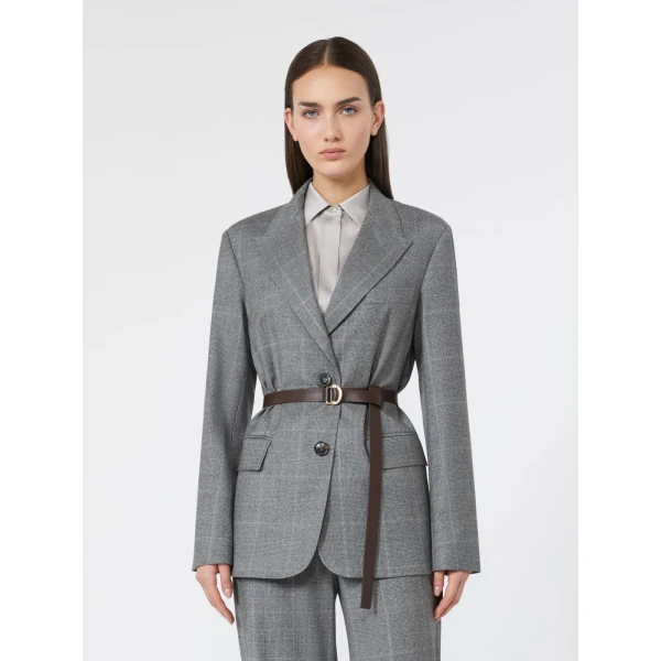 Max Mara Quagga Belted Wool Flannel Blazer in Dark Grey | Blazers | Luxury Shoes 