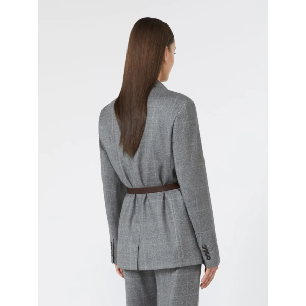 Max Mara Quagga Belted Wool Flannel Blazer in Dark Grey | Blazers | Luxury Shoes 