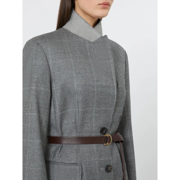 Max Mara Quagga Belted Wool Flannel Blazer in Dark Grey | Blazers | Luxury Shoes 