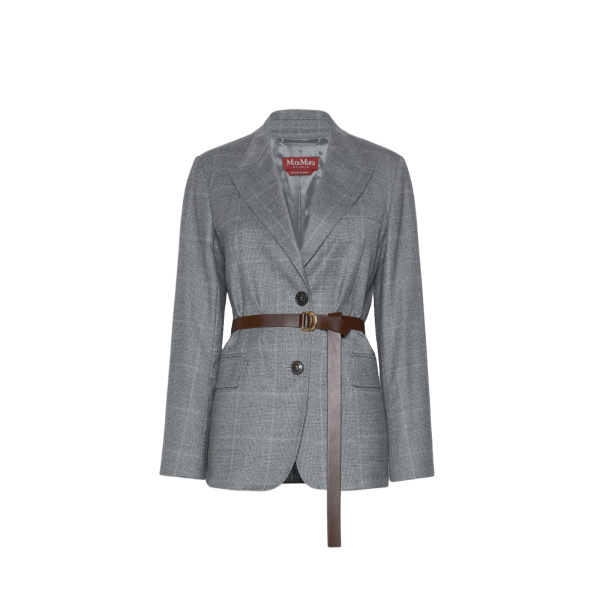 Max Mara Quagga Belted Wool Flannel Blazer in Dark Grey | Blazers | Luxury Shoes 