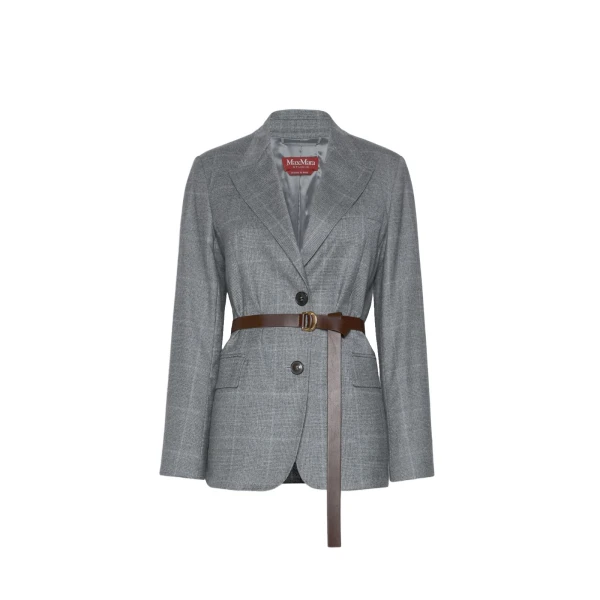 Quagga Belted Wool Flannel Blazer in Dark Grey