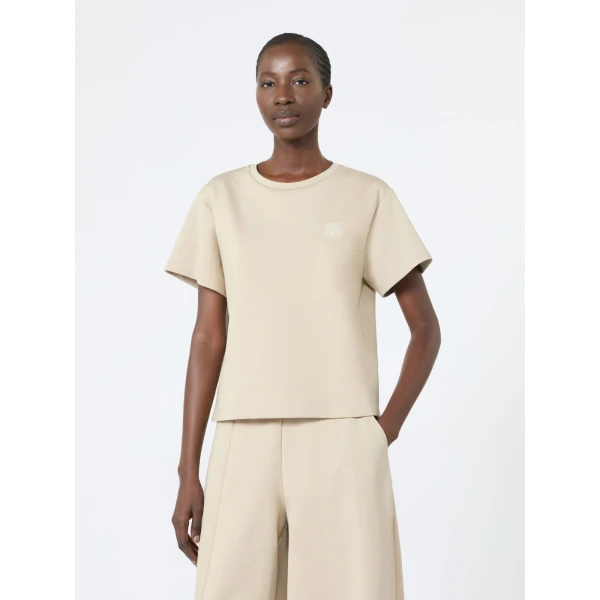 Max Mara Quagga Cotton Jersey Boxy T-Shirt in Stone Grey | T-shirts | Luxury Shoes 