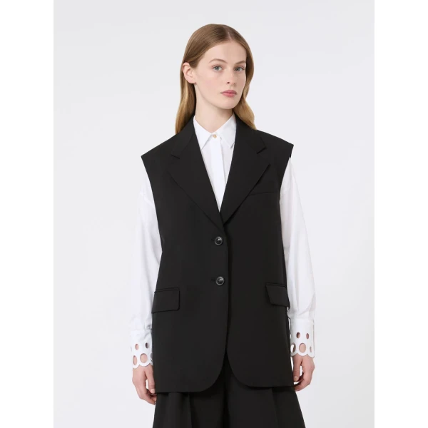 Max Mara Quasar Sleeveless Wool Jacket in Black | Jackets | Luxury Shoes 