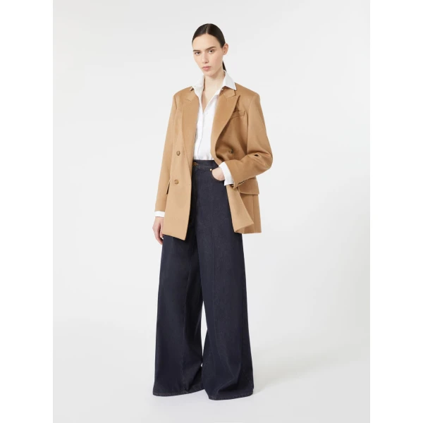 Max Mara Quatto Denim-Look Wide-Leg Trousers in Midnight Blue | Denim | Luxury Shoes 