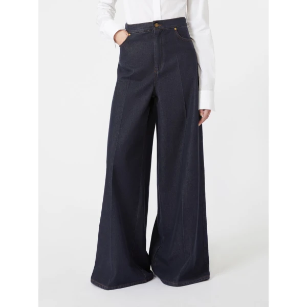 Max Mara Quatto Denim-Look Wide-Leg Trousers in Midnight Blue | Denim | Luxury Shoes 