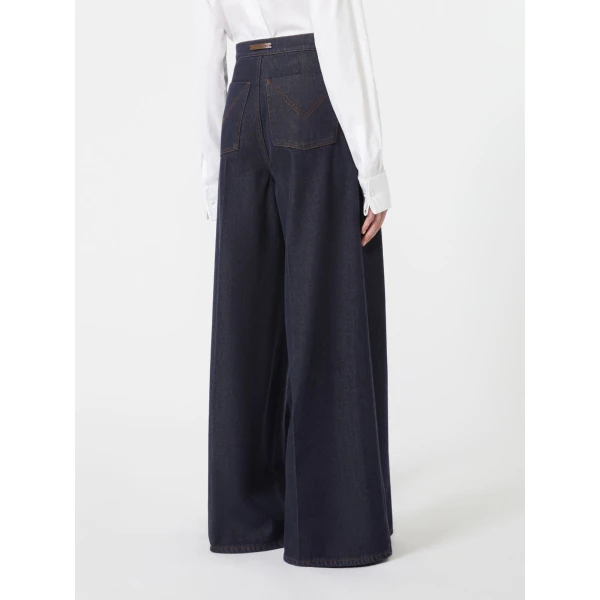 Max Mara Quatto Denim-Look Wide-Leg Trousers in Midnight Blue | Denim | Luxury Shoes 
