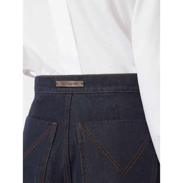 Max Mara Quatto Denim-Look Wide-Leg Trousers in Midnight Blue | Denim | Luxury Shoes 