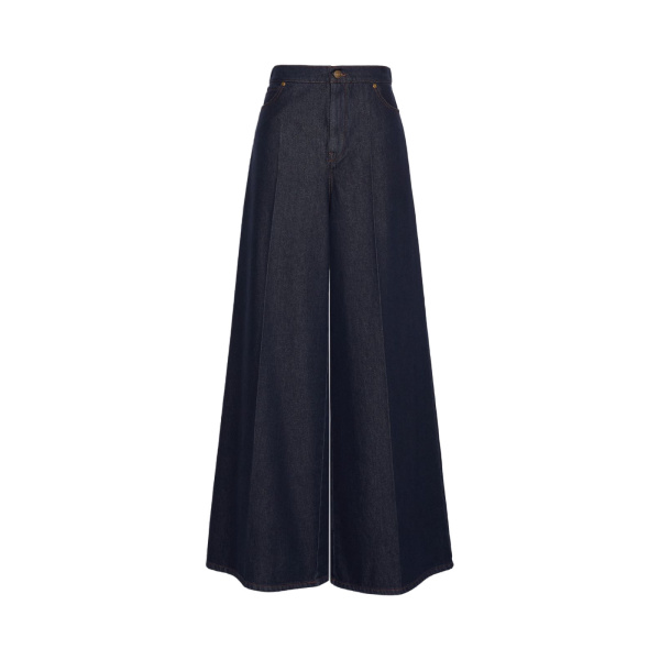 Max Mara Quatto Denim-Look Wide-Leg Trousers in Midnight Blue | Denim | Luxury Shoes 