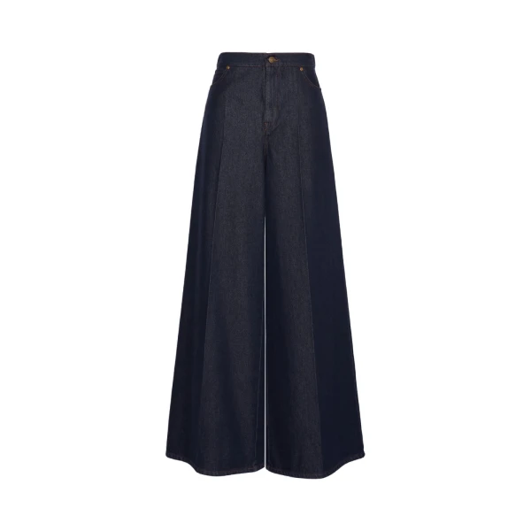 Max Mara Quatto Denim-Look Wide-Leg Trousers in Midnight Blue | Denim | Luxury Shoes 