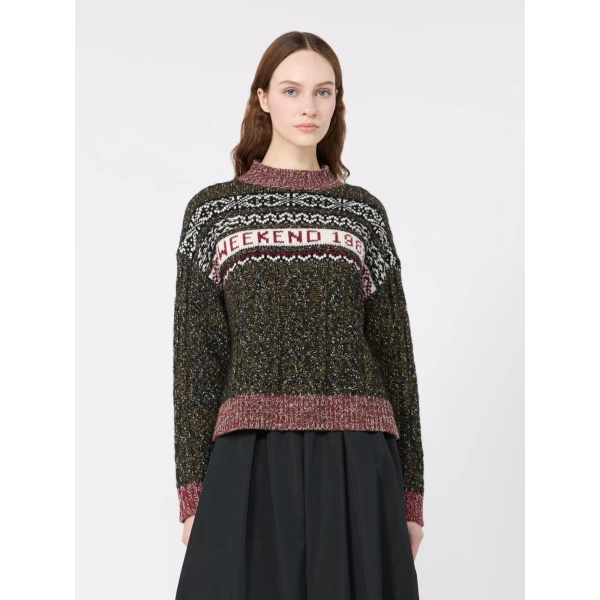 Max Mara Quota Jacquard Cable Crew Neck Jumper in Black | Sweaters | Luxury Shoes 