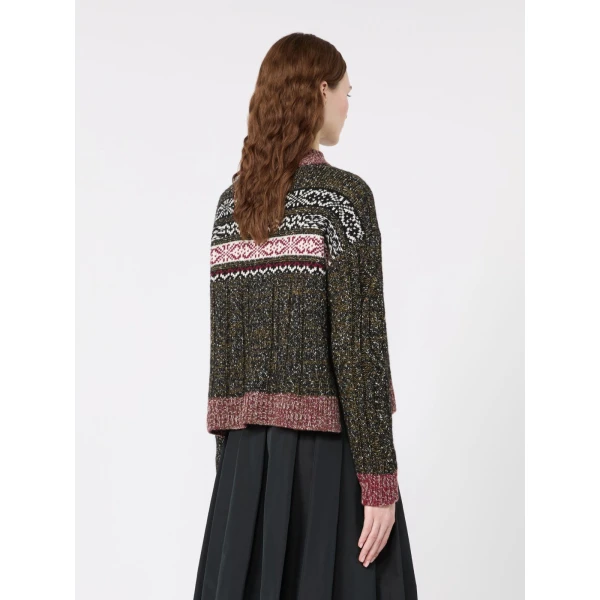 Max Mara Quota Jacquard Cable Crew Neck Jumper in Black | Sweaters | Luxury Shoes 