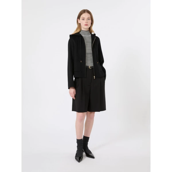 Max Mara Radente Wool, Cashmere and Silk Short Hooded Coat in Black | Wool Coat | Luxury Shoes 