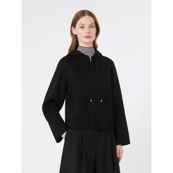 Max Mara Radente Wool, Cashmere and Silk Short Hooded Coat in Black | Wool Coat | Luxury Shoes 
