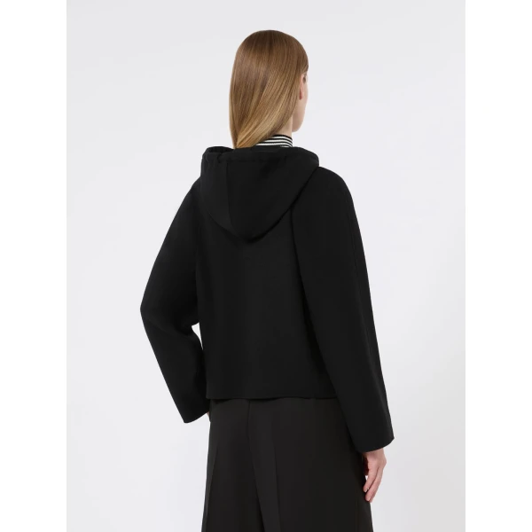 Max Mara Radente Wool, Cashmere and Silk Short Hooded Coat in Black | Wool Coat | Luxury Shoes 