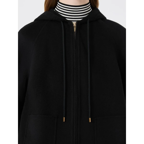 Max Mara Radente Wool, Cashmere and Silk Short Hooded Coat in Black | Wool Coat | Luxury Shoes 