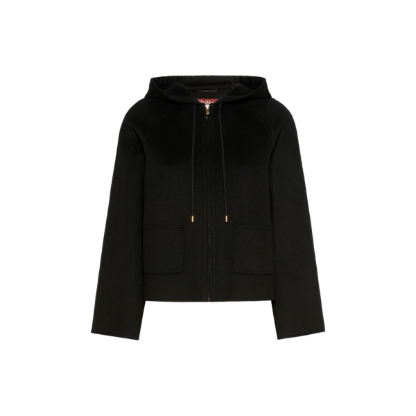 Max Mara Radente Wool, Cashmere and Silk Short Hooded Coat in Black | Wool Coat | Luxury Shoes 