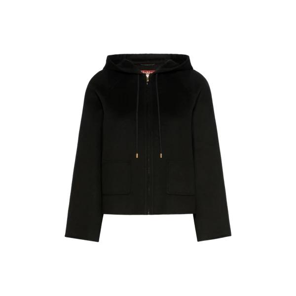 Max Mara Radente Wool, Cashmere and Silk Short Hooded Coat in Black | Wool Coat | Luxury Shoes 