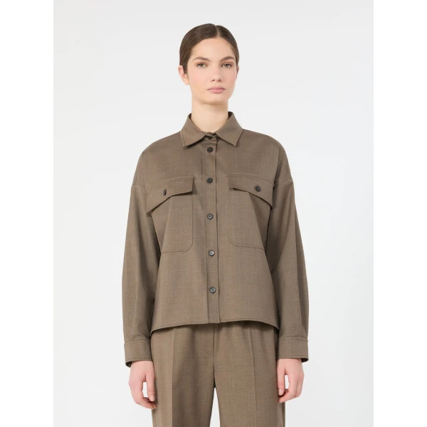 Max Mara Radura Stretch Wool Shirt Jacket in Marron Glace | Blazers | Luxury Shoes 