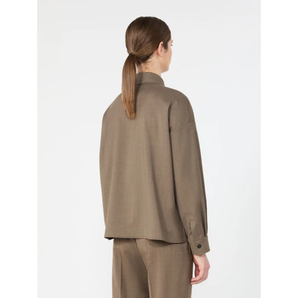 Max Mara Radura Stretch Wool Shirt Jacket in Marron Glace | Blazers | Luxury Shoes 
