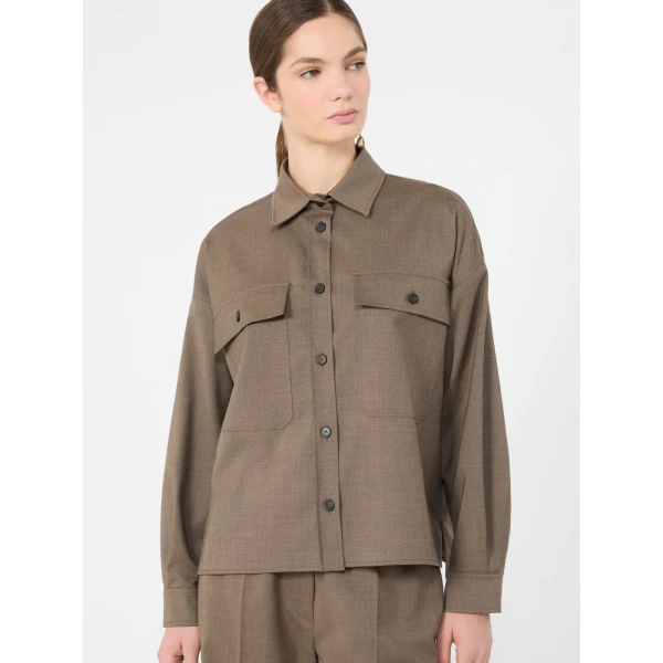 Max Mara Radura Stretch Wool Shirt Jacket in Marron Glace | Blazers | Luxury Shoes 