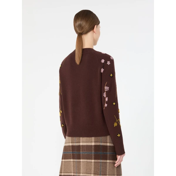 Max Mara Rafia Embroidered Wool Jumper in Dark Brown | Sweaters | Luxury Shoes 