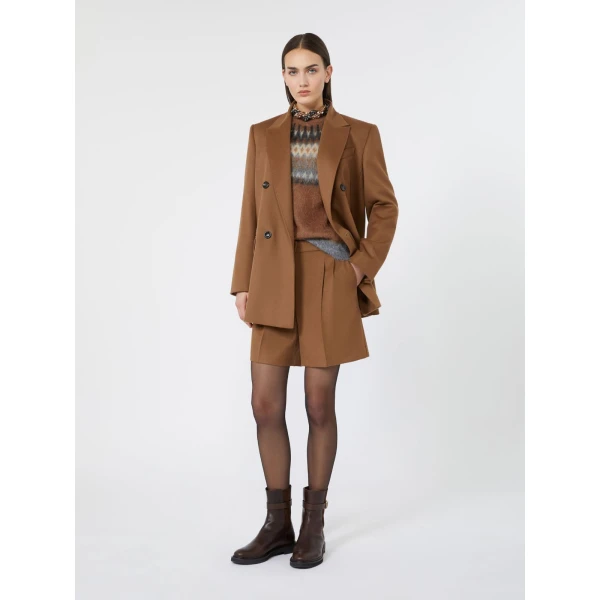 Max Mara Ragazza Wool Broadcloth Shorts in Tobacco | Shorts | Luxury Shoes 