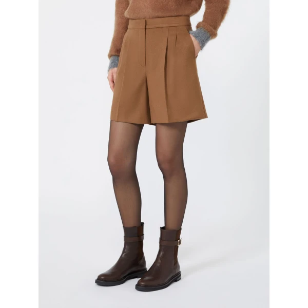 Max Mara Ragazza Wool Broadcloth Shorts in Tobacco | Shorts | Luxury Shoes 