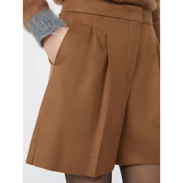 Max Mara Ragazza Wool Broadcloth Shorts in Tobacco | Shorts | Luxury Shoes 