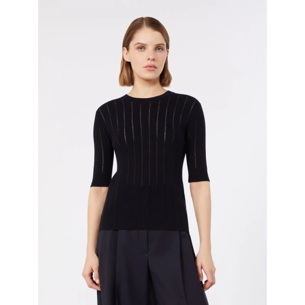 Max Mara Ragno Slim Wool and Silk Sweater in Navy | Sweaters | Luxury Shoes 