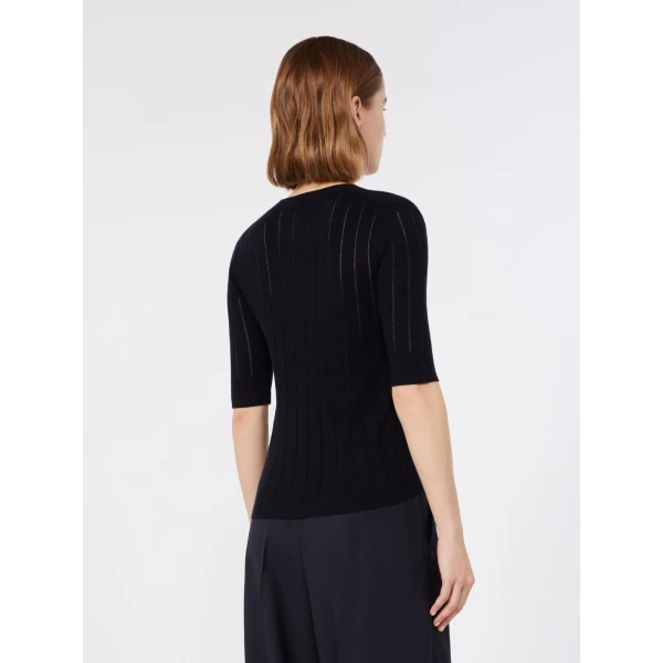 Max Mara Ragno Slim Wool and Silk Sweater in Navy | Sweaters | Luxury Shoes 