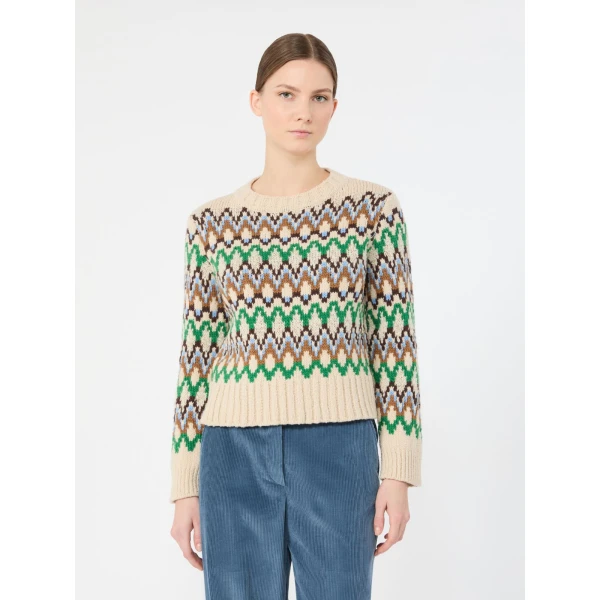 Max Mara Ranch Jacquard Wool and Cashmere Jumper in Green | Sweaters | Luxury Shoes 