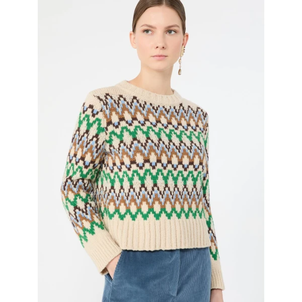 Max Mara Ranch Jacquard Wool and Cashmere Jumper in Green | Sweaters | Luxury Shoes 