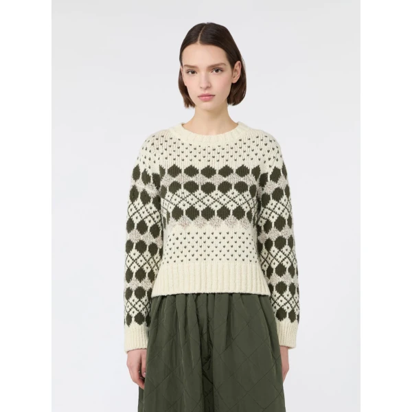 Max Mara Ranch Jacquard Wool and Cashmere Jumper in Khaki | Sweaters | Luxury Shoes 