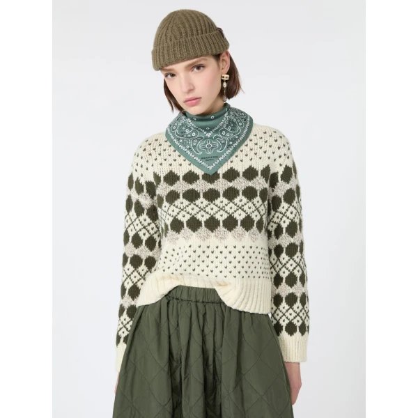 Max Mara Ranch Jacquard Wool and Cashmere Jumper in Khaki | Sweaters | Luxury Shoes 