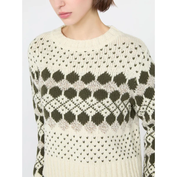 Max Mara Ranch Jacquard Wool and Cashmere Jumper in Khaki | Sweaters | Luxury Shoes 