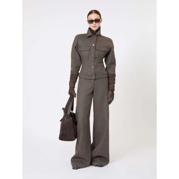 Max Mara Rapace Felted Wool Trucker Jacket in Brown Grey | Blazers | Luxury Shoes 