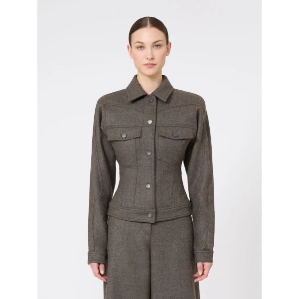 Max Mara Rapace Felted Wool Trucker Jacket in Brown Grey | Blazers | Luxury Shoes 