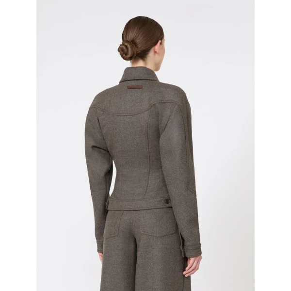 Max Mara Rapace Felted Wool Trucker Jacket in Brown Grey | Blazers | Luxury Shoes 