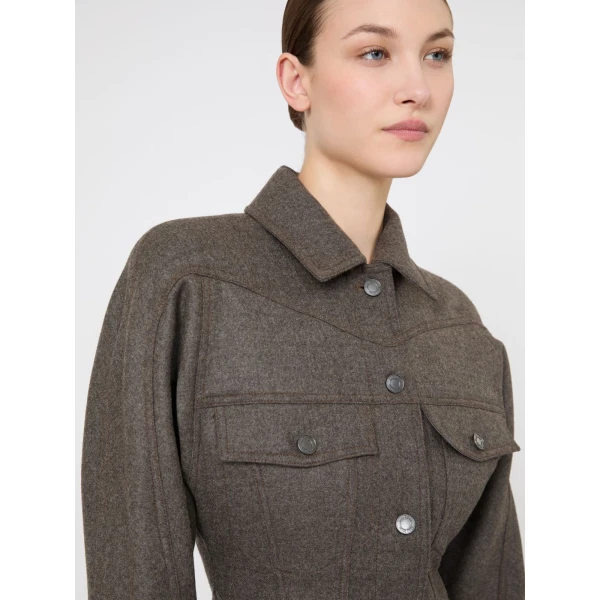 Max Mara Rapace Felted Wool Trucker Jacket in Brown Grey | Blazers | Luxury Shoes 