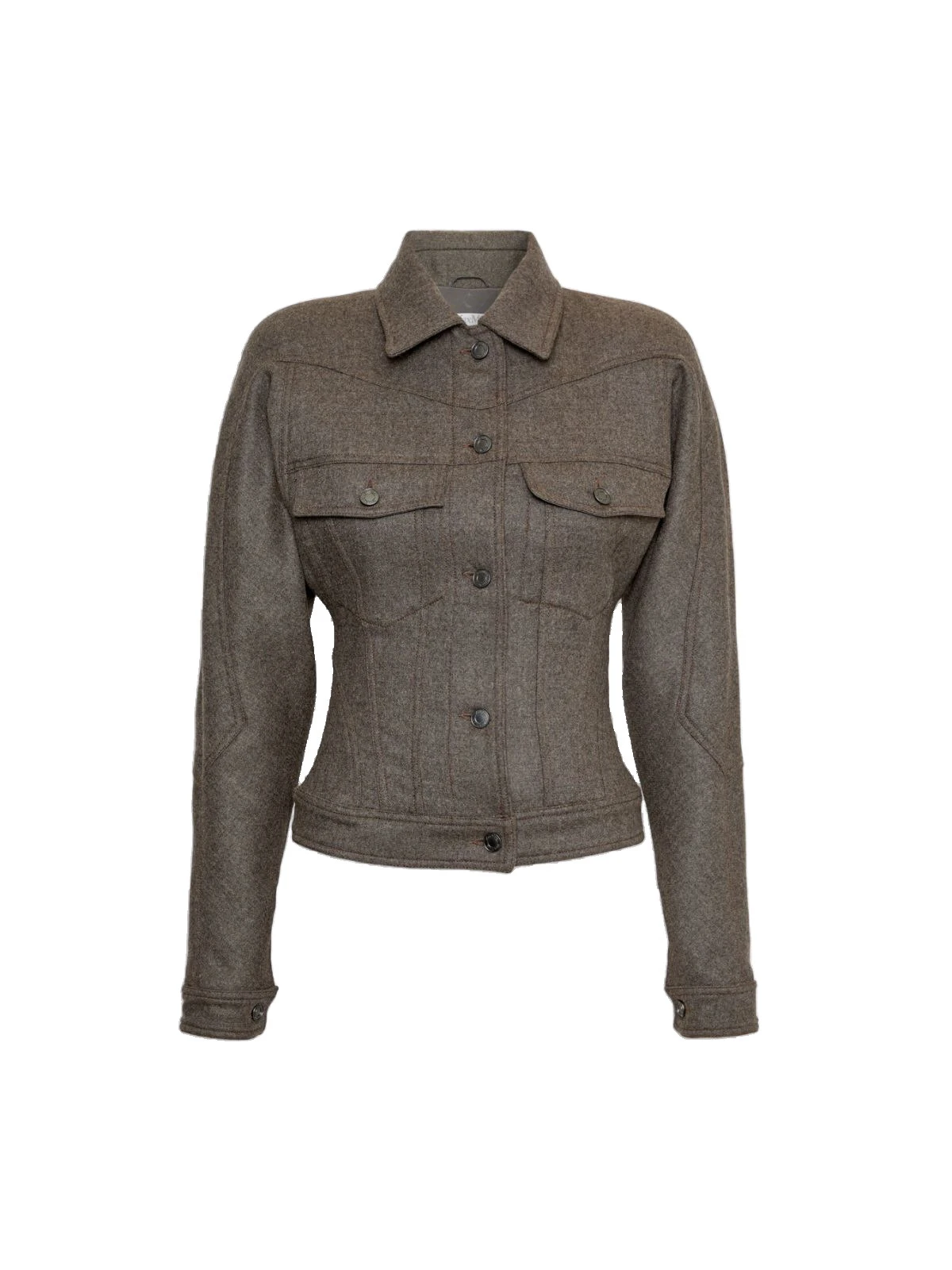 Max Mara Rapace Felted Wool Trucker Jacket in Brown Grey Max Mara Rapace Felted Wool Trucker Jacket in Brown Grey | Blazers | Luxury Shoes