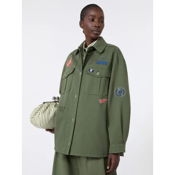 Max Mara Razza Embroidered Cotton Canvas Jacket in Khaki | Blazers | Luxury Shoes 