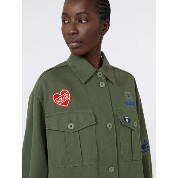 Max Mara Razza Embroidered Cotton Canvas Jacket in Khaki | Blazers | Luxury Shoes 
