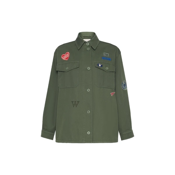Max Mara Razza Embroidered Cotton Canvas Jacket in Khaki | Blazers | Luxury Shoes 