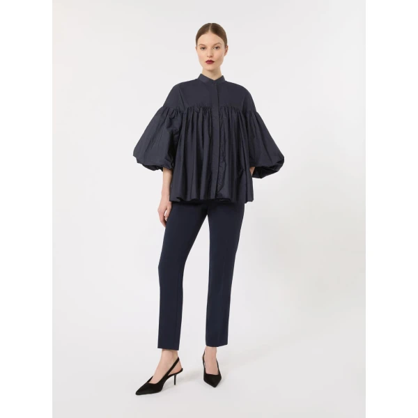 Max Mara Rea Flared Taffeta Shirt in Ultramarine | Shirts | Luxury Shoes 
